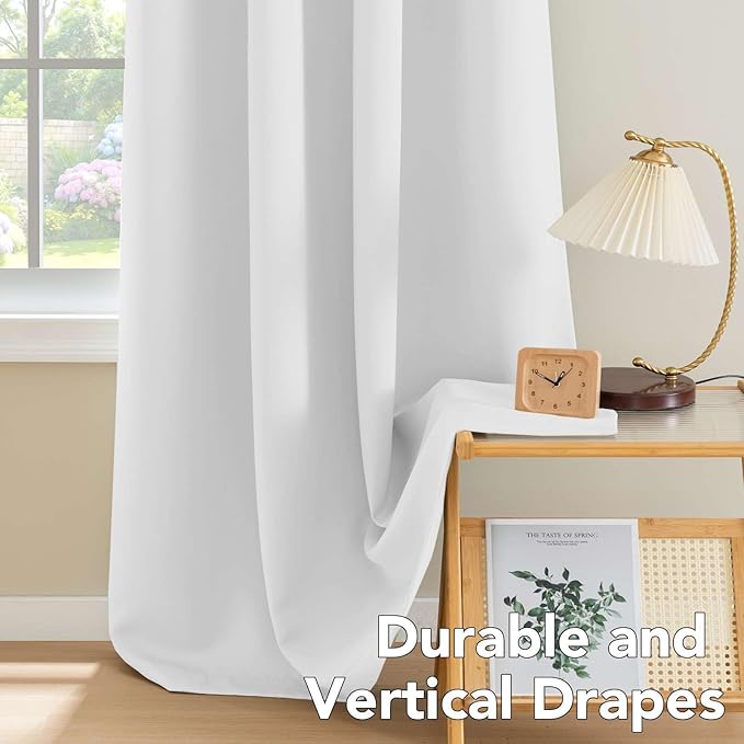 H.VERSAILTEX Pure White Curtains 63 inch Length Window Treatment Panels for Living Room Thermal Insulated Grommet Curtain Drapes (Set of 2)
