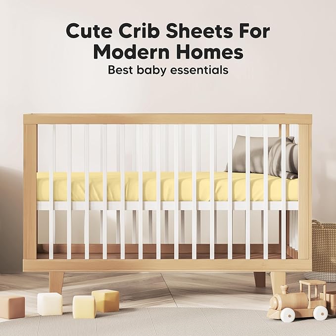 KeaBabies 2-Pack Baby Crib Sheets for Boys, Girls - 52x28 Viscose Derived from Bamboo Toddler Bed Sheets Neutral, Fitted Crib Mattress Cover for Standard Baby Bedding, Soft & Cozy (Sunshine)