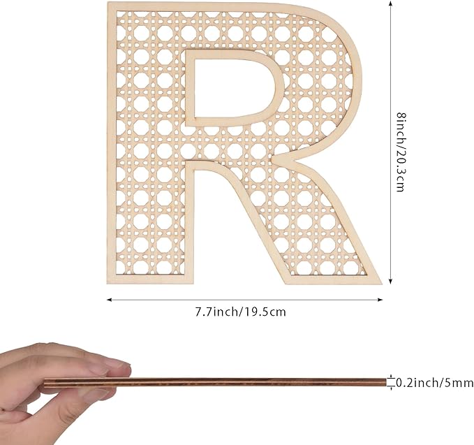 Wooden Rattan Letters 8 inch Wood Letters R for Wall Decor Crafts Boho Nursery Decor for Baby Shower Wedding Bedroom Name Signs Large Rustic Letter Home Decoration