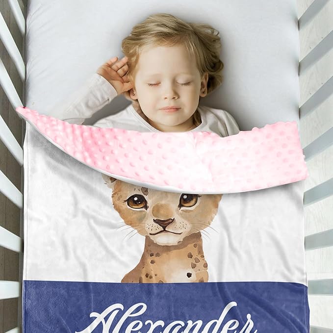 Personalized Baby Blankets for Boys Girls, Custom Name Blue Leopard Baby Blanket, Soft Receiving Blanket for Newborns and Toddlers, Ideal for Baby Showers and Nursery Decor