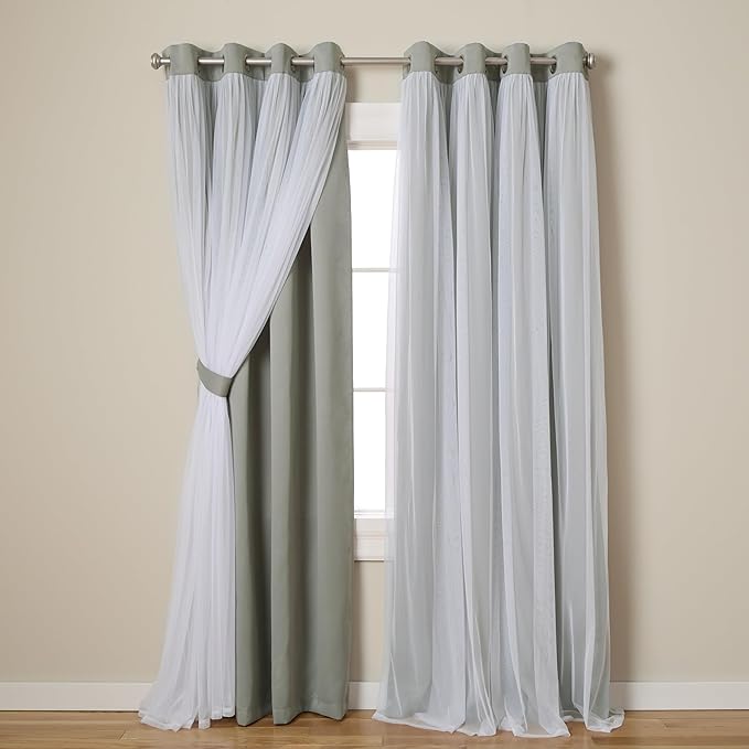 TOWN & COUNTRY LUXE Talia Double Layer Indoor Curtains, Sheer and Room Darkening Blackout, Grommet Top, Energy Efficient, 2-Pack Set, 52"x96", Soft Grey