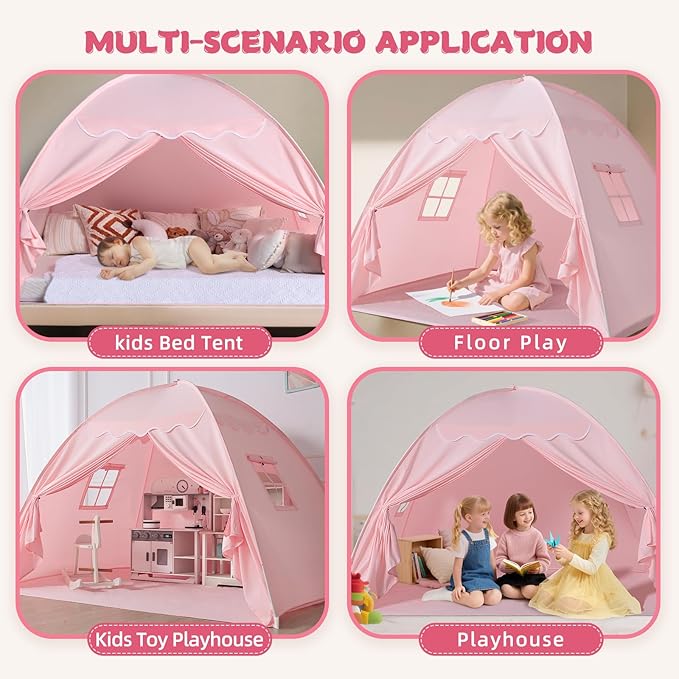 Full Size Bed Canopy for Kids：Girls Bed Tent Dream Privacy Sleeping Tents Indoor - Toddler Under Bunk Pink Tent - Girls & Boys Bedroom Privacy Space Sleeping Tents Gifts (Large Pink)