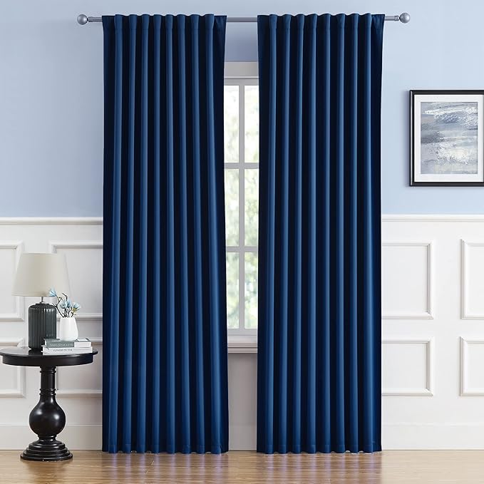 DUALIFE Dark Navy Blue Blackout Curtains for Bedroom Patriotic Nautical Decor Thermal Insulated Gamer Curtain Panels Room Darkening Draperies for Living Room Back Tab Pocket, W52 x L96, 2 Panels