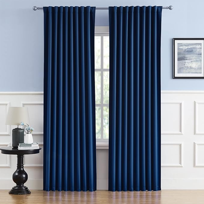 DUALIFE Navy Thermal Insulated Blackout Curtains for Bedroom Living Room,Back Tab/Rod Pocket Window Panels,52 by 84 Inch,Set of 2