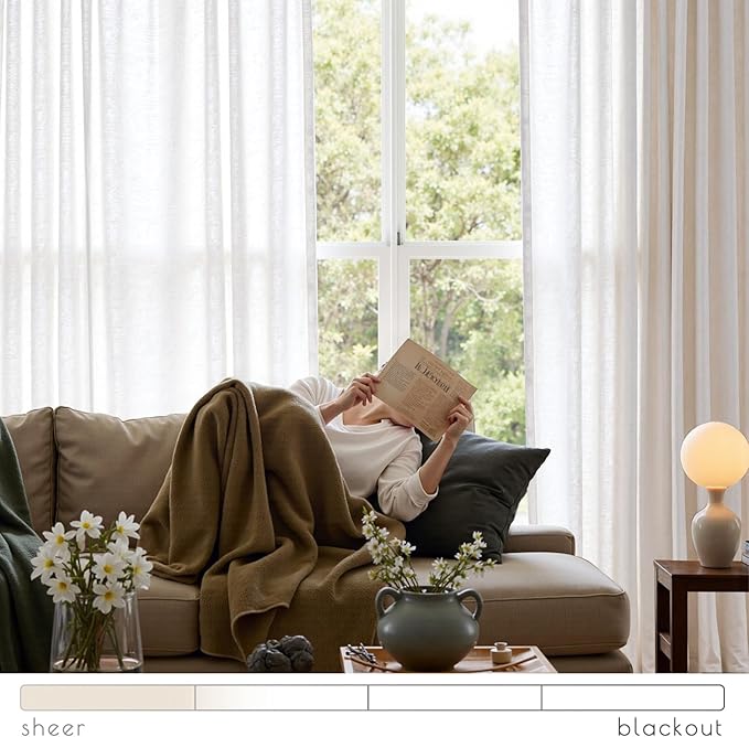 jinchan Linen Blend Curtains 84 inch Length 2 Panels for Bedroom Living Room, Light Filtering 50 inch Wide Farmhouse Drapes with Rod Pocket Back Tab(50W x 84L, Off White)