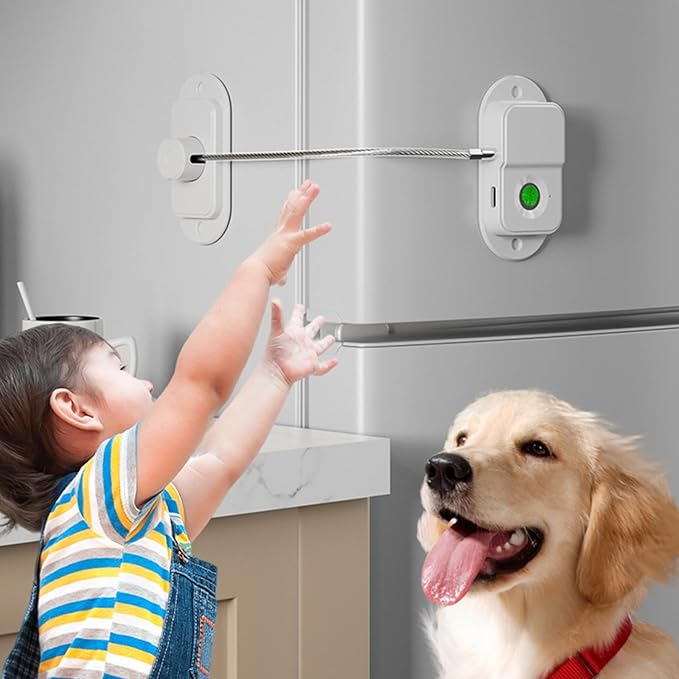 Fingerprint Fridge Lock (2 Pack),Refrigerator Lock with Fingerprint,for Fridge, Cabinet locks, Drawers, Dishwasher, Toilet and Cabinet Locks Baby Proofing, 3M Adhesive No Drilling (White)
