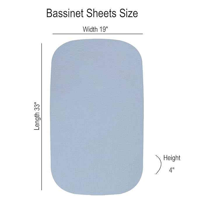 Onacosht Muslin Bassinet Sheets 3 Pack, 100% Cotton Baby Fitted Sheet 33" x 19" Compatible with Mika Micky, KoolaBaby (3 in 1), BabyBond, HARPPA and RICUTON Bedside Bassinet, Beige Green and Sky Blue