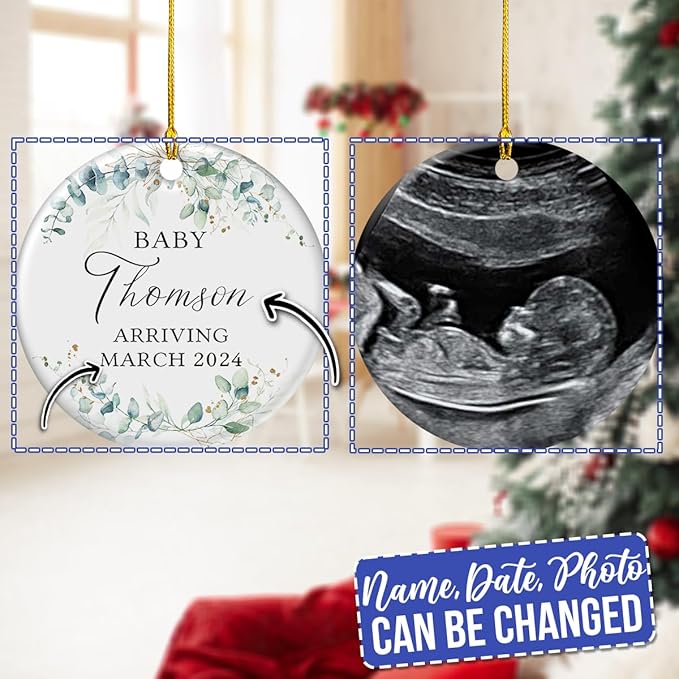 wowcugi Personalized Bumps First Christmas Ornaments Bump Sonogram Ultrasound Picture Pregnancy Announcement Ornament Double Sided Ceramic Gift for Expecting Parents Grandparents