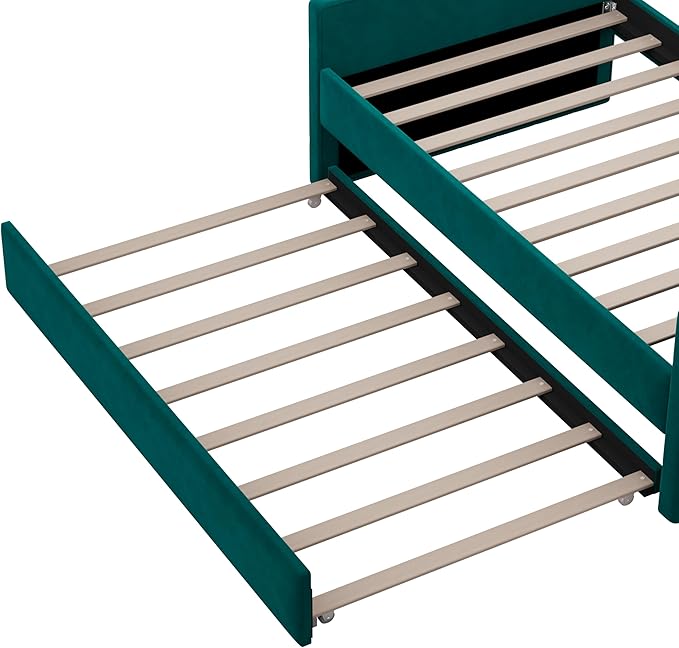 Bellemave Twin Size daybed Frame with Trundle for Adults, Kids, Girls, Teens, Tufted daybeds with Trundle for Living Room, Velvet, (Mattress not Included), Green