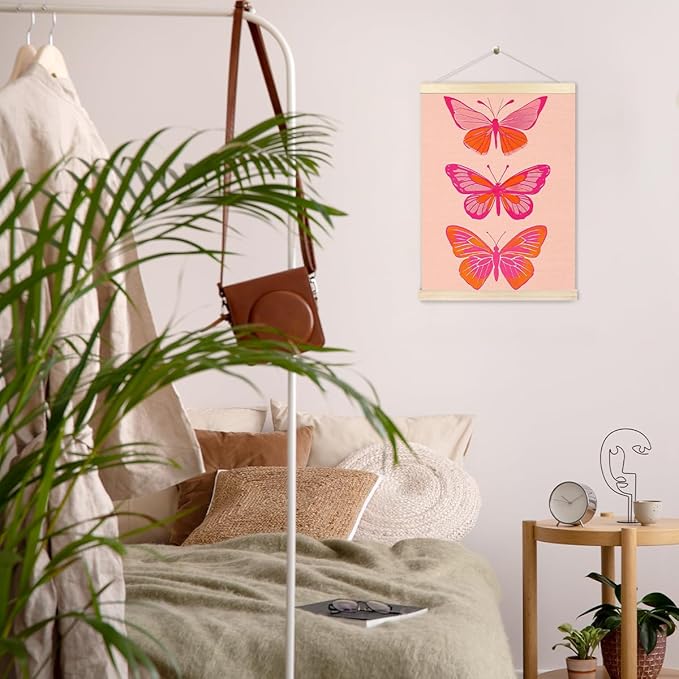 BESERH Funky Y2K Pink and Orange Butterfly Poster Hanger Frame, Preppy Room Dorm Decor, Trendy Retro Pink Butterfly Hanging Posters Wall Decor for Girls Room Girly Bedroom Apartment, 12x16 Inches