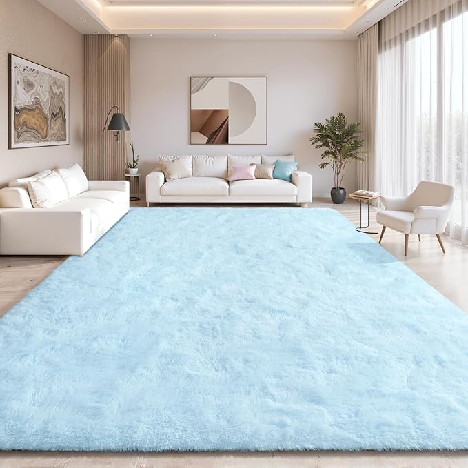 EVOIONOS 6x9 Washable Large Area Rug for Living Room, Fluffy Shag Rug for Bedroom, Ultra Soft Plush Non Slip Carpet Indoor Floor Bedside Nursery Kids Girls Room Dorm, Home Decor Aesthetic, Light Blue