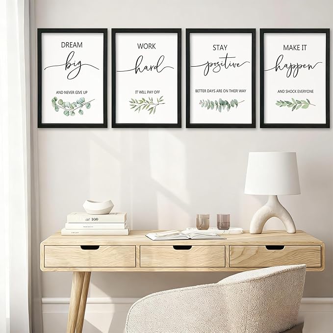 YWJKWLGS Inspirational Quote Wall Art Set 16x24 Inch Set of 4 Motivational Home & Office Decor for Positive Family Encouragement Wooden Framed Signs (Black)