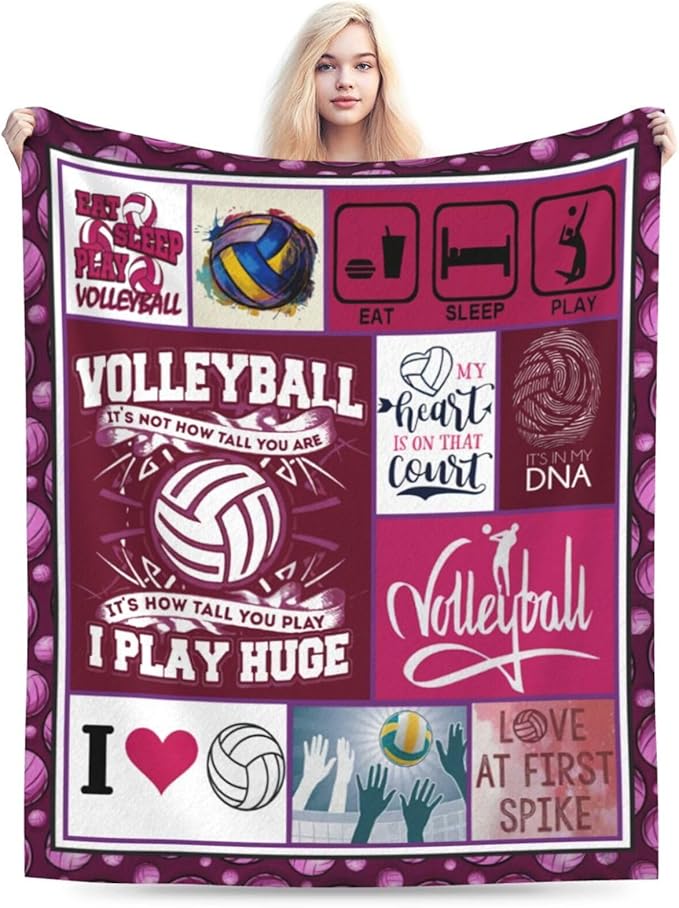 Volleyball Blanket Volleyball Decor Throw Blanket Gifts for Girl Woman Kids Super Soft Flannel Lightweight Fluffy Plush Fuzzy Fleece Sports Blanket for Bed Sofa 50"X60"
