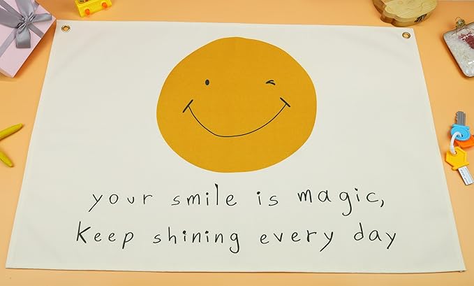 Boho Rectangular Banner Flag Wall Sign Decor Gift for Baby Boy Girl Kids,Nursery Baby Room Above Crib Bedroom Living Room Wall Decor-Your Smile Is Magic Keep-Baby,Shower Birthday Christmas Gift