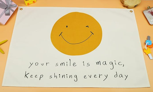 Boho Rectangular Banner Flag Wall Sign Decor Gift for Baby Boy Girl Kids,Nursery Baby Room Above Crib Bedroom Living Room Wall Decor-Your Smile Is Magic Keep-Baby,Shower Birthday Christmas Gift