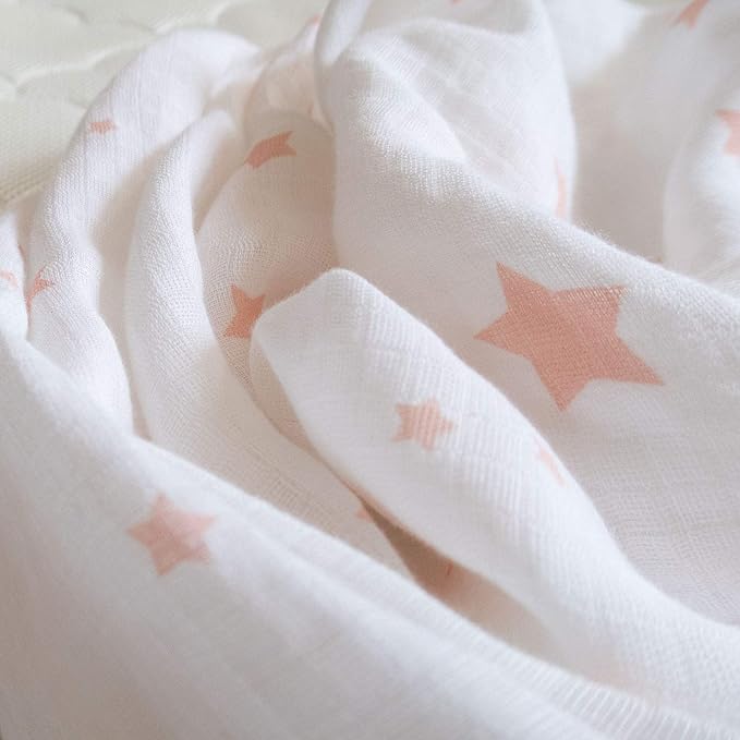Newton Baby Fitted Mini Crib Sheets (2-Pack) | Organic Muslin Cotton, Breathable & Soft Baby Sheets, Washable Baby Mattress Sheets, Fits Mini Crib Mattresses 24" x 38", Stardust Coral & Plain White