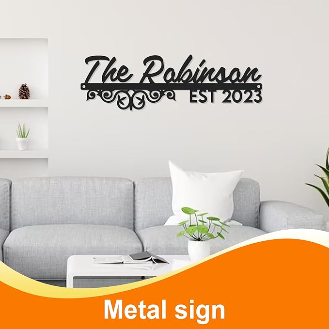 Custom Last Name Date Sign, Metal Family Name Sign, Indoor/Outdoor Wall Art, Personalized Wedding/Anniversaries/Housewarming Gift for Couples