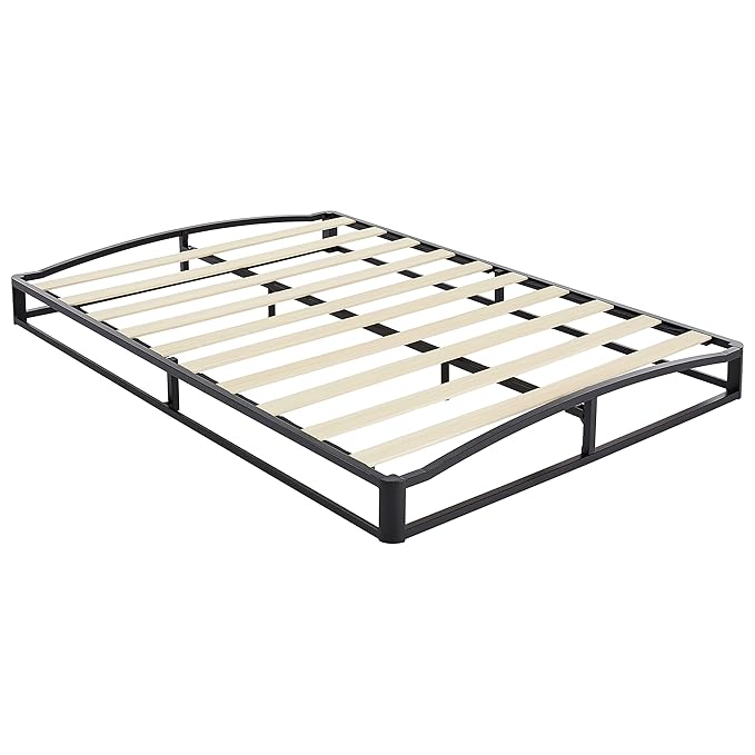 Amazon Basics Metal Platform Bed Frame, with Wood Slat Support, 10 inches High, Full, Black