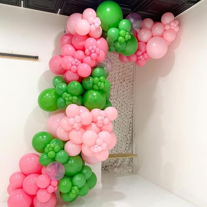 Pink and Green Balloons, 12 Inch Hot Pink Sage Green Balloons for Woodland Safari Baby Shower Wedding Tropical Hawaiian Summer Birthday Party Decorations