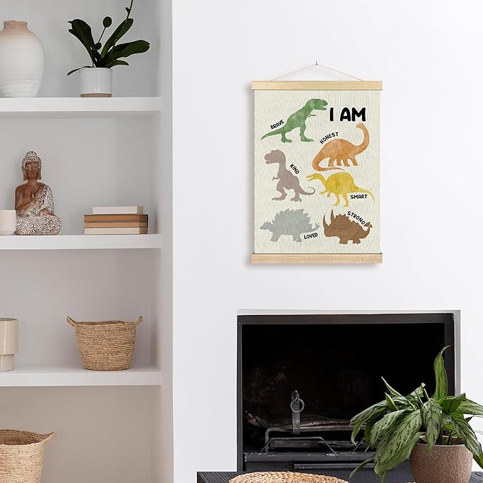 BCUANGD Dinosaurs Dino Wall Decor - Inspirational Boys Room Wall Art Poster Hanger with Wood Frames, Toddler Baby Mental Health Wall Hanging Canvas Decor for Kids Room Nursery Bedroom, 12x16 Inches