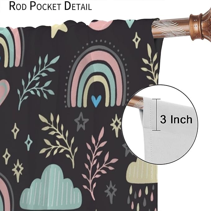 Boho Rainbow Curtains for Kids Nursery Colorful Floral Sun Star Clouds Pastel Bohemian Pattern Print Window Drapes for Girl Bedroom Living Room Kitchen Decor,2 Panel Set,42Wx45H Inch Decor