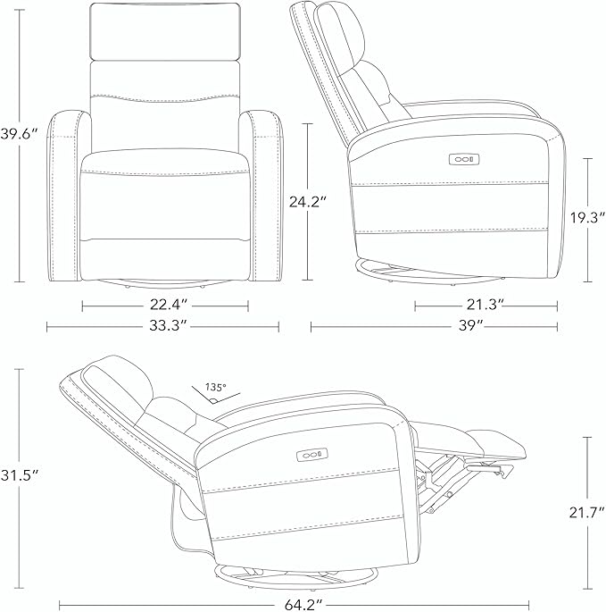 Watson & Whitely Swivel Power Recliner Glider Rocker, Small Recliner with Charging Port for Living Room, Fabric in Blue