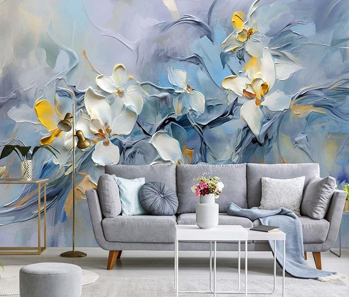 Watercolor Relief Floral Wallpaper Mural Flower Wall Murals for Girls Bedroom Living Room (Not Self-Adhesive)
