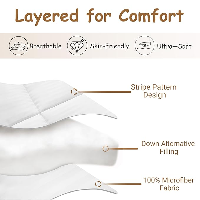 ZPECC Toddler Down Alternative Comforter, 39x47 Hypoallergenic Baby Blanket Quilt, Soft Breathable Lightweight All Season Kids Duvet Insert for Crib Stroller Cot Daycare, White Stripe