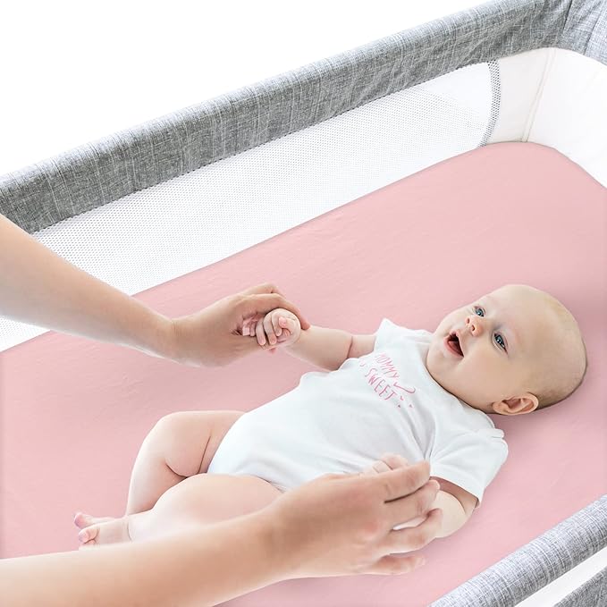 Bassinet Sheets Fit for Graco Sense2Snooze Bassinet and SNOO Smart Sleeper Baby Bassinet,100% Cotton, 2 Pack, Ultra Soft Bassinet Sheet, Pink and Violet