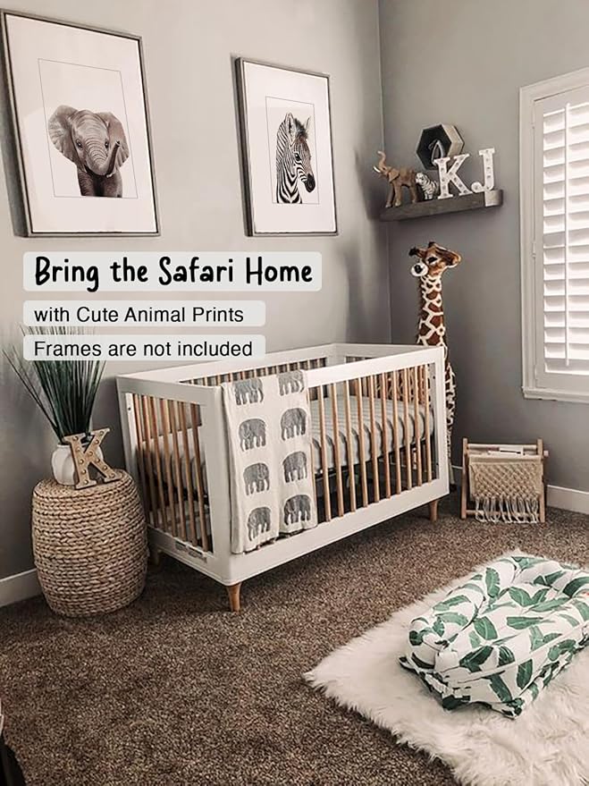 KIU DESIGNS Nursery Wall Art - Unframed Safari Nursery Decor - Set of 6 Animal Wall Decor Gift for Baby - Safari Portrait - 8"x10"
