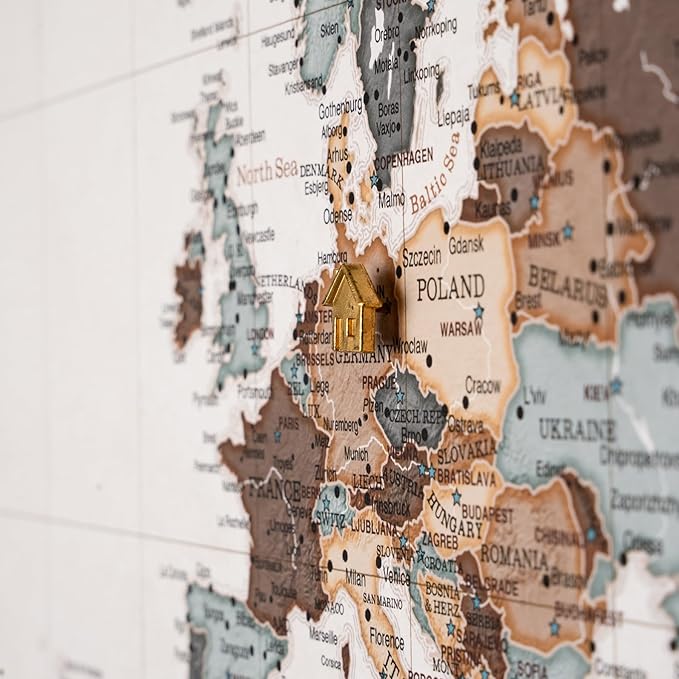 Canvas World Map with Cork Pin Board - English Lettering - Decorative Wall Decoration for All Rooms - Canvas Pictures with World Map Motif (120x80 cm, Pattern 25)