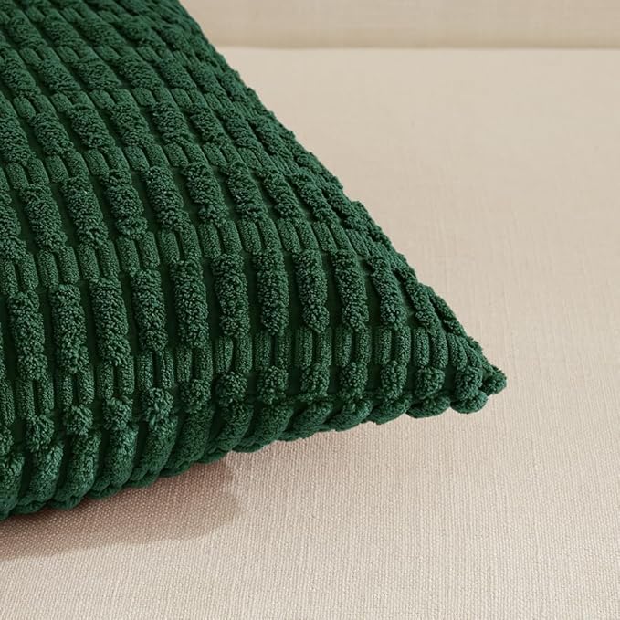 Fancy Homi 2 Packs Boho Dark Green Decorative Throw Pillow Covers 14x24 Inch for Couch Bed Sofa, Rustic Modern Farmhouse Home Decor, Soft Plush Corduroy Cute Square Cushion Case 35x60 cm