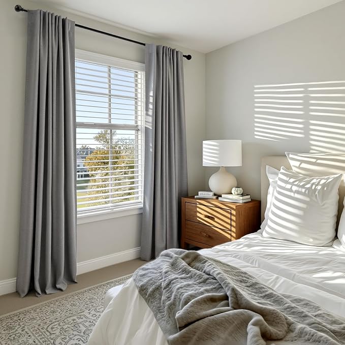 INOVADAY 100% Blackout Curtains for Bedroom, Black Out Curtains 96 Inch Long, Clip Rings Linen Blackout Drapes, Thermal Insulated Room Darkening for Living Room, 2 Panels - Stoic Gray,W50xL96