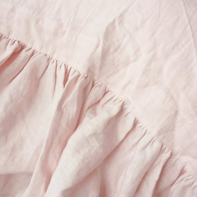 100% French Linen Pillowcase Ruffles Pillow Cover King Queen Twin 1 pcs (Queen, Pink)