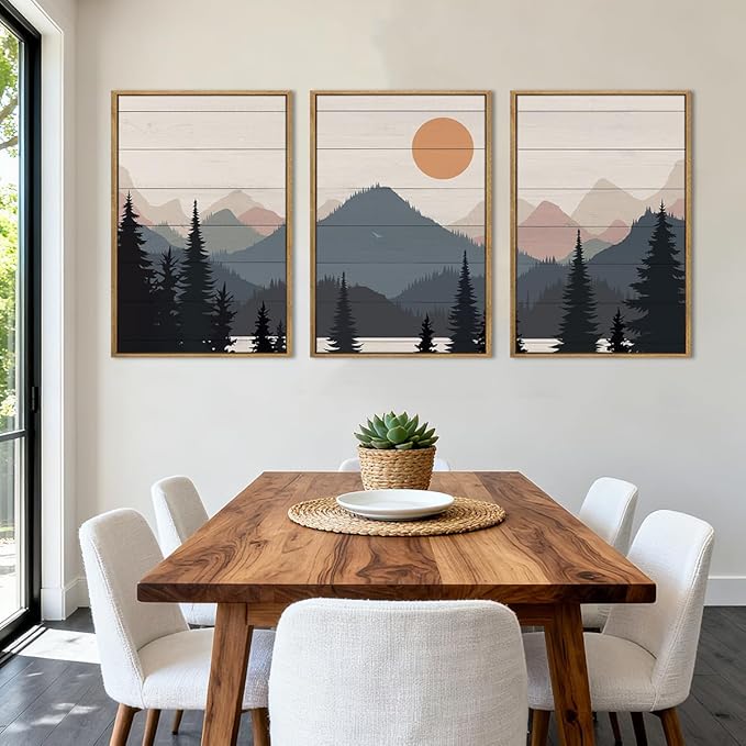 Anyzal Large Mountain Wall Art Decor Framed Boho Mountain Artwork Prints for Bedroom Living Room Office 16x24 Inch Set of 3