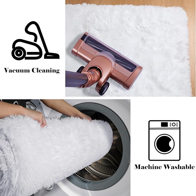ONASAR White 6x9 Area Rugs for Living Room Bedroom, Washable Large Fluffy Bedside Throw Rug, Soft Plush Shaggy Fuzzy Floor Carpet for Nursery Kids Girls Boys Teen Dorm Home Office Decor Aesthetic