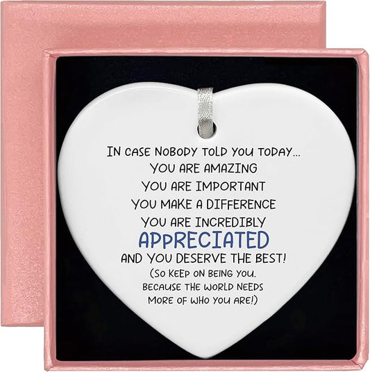 Heart Shaped Christmas Ornament-Inspirational Quote Gift-Affirmation Reminder Positive Motivational Encouragement Keepsake in Case Nobody Told You Today-Ceramic Decor
