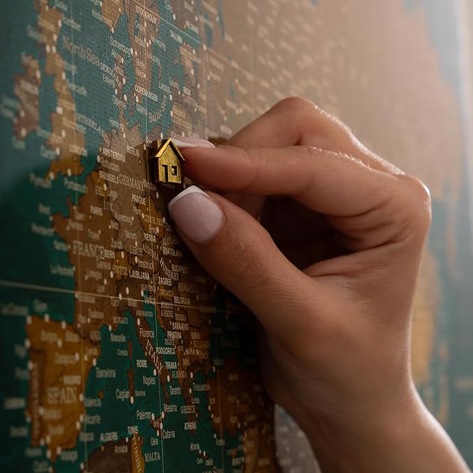 Canvas World Map with Cork Pin Board - English Lettering - Decorative Wall Decoration for All Rooms - Canvas Pictures with World Map Motif (120x80 cm, Pattern 4)