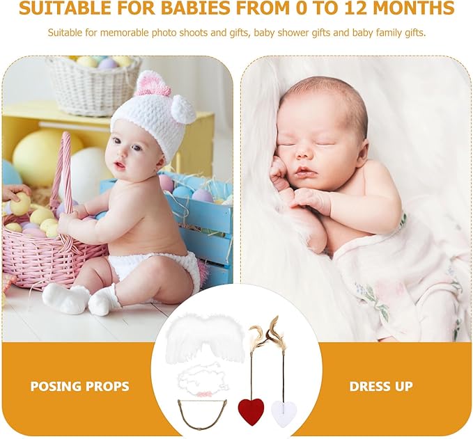Angel Cupid Costume Set - Baby Cupid Cosplay Photo Prop Infant Headband Angel Wing Arrow Bow Prop - Newborn Photoshoot Costume Set