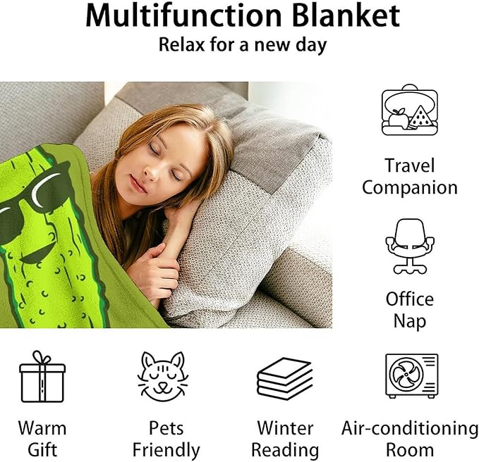 Pickle Throw Blanket for Teen - 50x60 Inches Throw Size - Soft Fluffy Cozy Blankets Gift - Green Funny Blanket Throws for Living Room Decorative