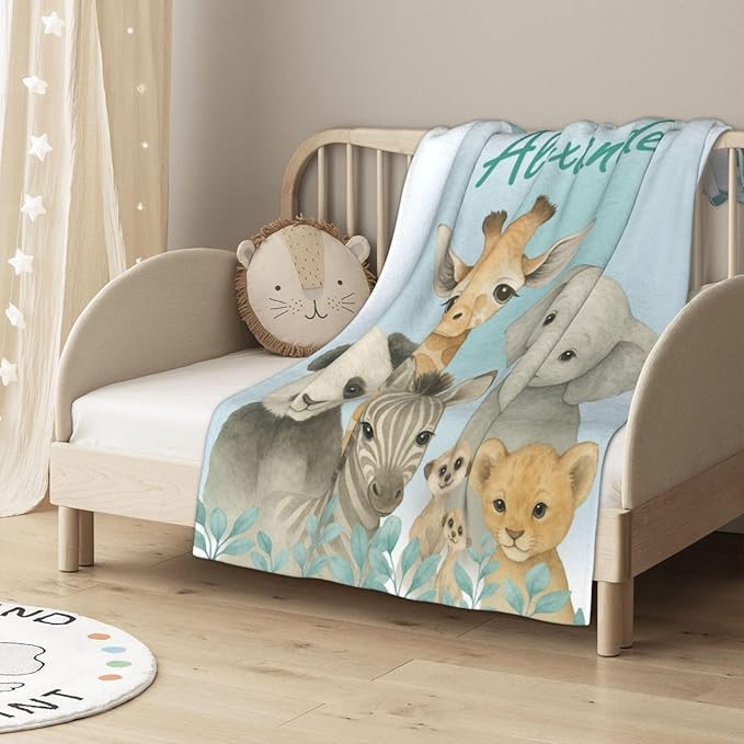 Ship Next Day,Personalized Baby Blanket with Name, Custom Baby Blanket for Kids Soft Flanne Blankets in Easter Personalized Baby Gifts for Infant Newborn Shower (Cyan)