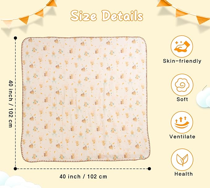 Baby Blanket Double Layer Cotton 40 x 40 Soft Receiving Blanket with Pattern Machine Washable Koala