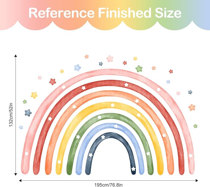 Tanlaby 77" X 47" Large Rainbow Wall Stickers Watercolor Stars Wall Decals Peel and Stick Giant Art Decor for Baby Nursery Girls Bedroom Kids Playroom Daycare Classroom
