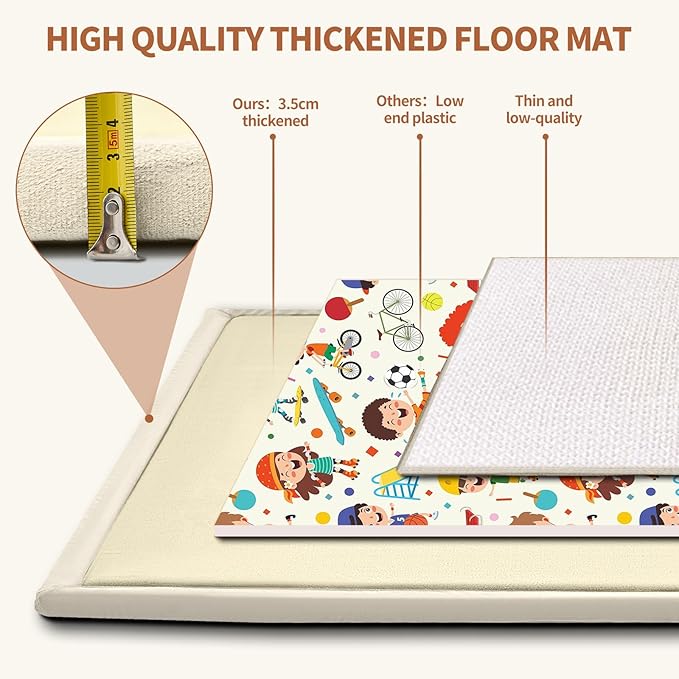 SUNYRISY Baby Play Mat for Floor 60 x 60in, 1.4in Thick Memory Foam Padded Play Mats Baby Rug, Soft Velvet Infants Toddler Kids Crawling Mat for Nursery, Non-Slip Bottom, Beige