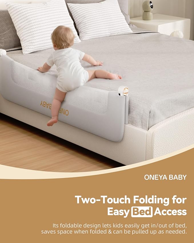Baby Bed Rail Guard, 32in Thickened Toddler Bed Rail for Toddlers, Extral Tall Swing Down Child Safety Side Railing Guards with Reinforced Anchor for Twin, Full, Queen, King Bunk Size Bed, Grey, 27”H