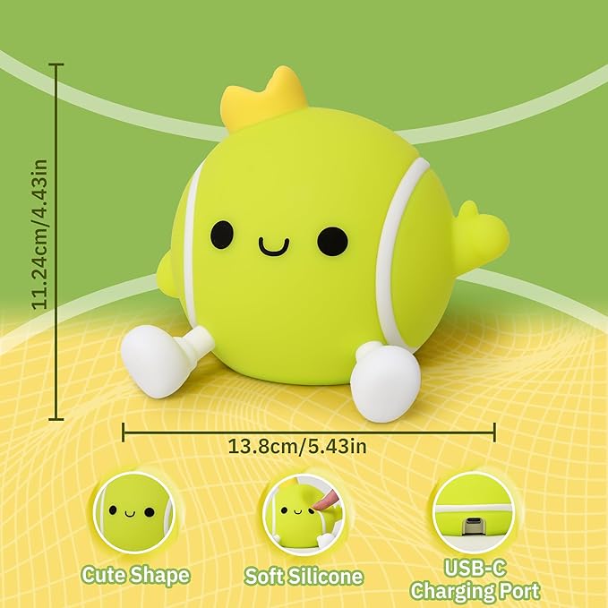 Tennis Gifts, Tennis Ball Night Light for Boys-Rechargeable Squishy Silicone Lamp,Cute Tennis Ball lamp for Tennis Sports Lovers Boys Girls Birthday Gifts