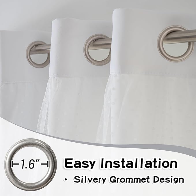 MYSKY HOME White Curtains for Girls Bedroom & Nursery Kids Cute Curtains 63 inch Long Double Layer with Polka Dots Sheer, Grommet Tops, 52" Wide Each Panel, 2 Panels