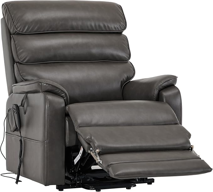 DYNOX 400 LBS Big Tall Man Large-Wide Power Dual Motor Lift Recliners Chairs for Elderly, Lay Flat Lift Chair with Infinite Positions, Heat & Massage, Extended Footrest (9298L,Faux Leather,Grey)