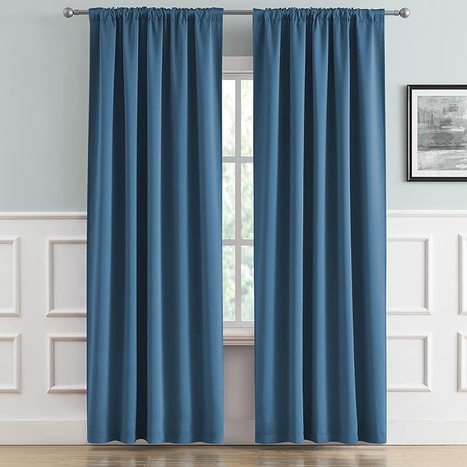 DUALIFE Blackout Curtains for Bedroom - Back Tab Rod Pocket Room Darkening Thermal Insulated Light Blocking Curtains for Living Room (52" W x 63" L, Midnight Denim Blue, 1 Pair)