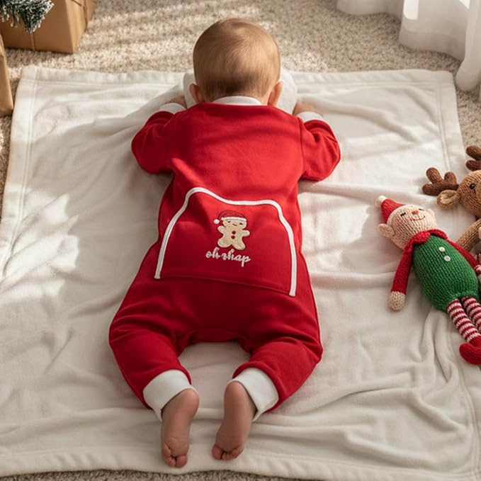 Merqwadd Baby Christmas Outfit Boy Girl Santa Cookies Zipper Onesie Infant Christmas Romper Jumpsuit